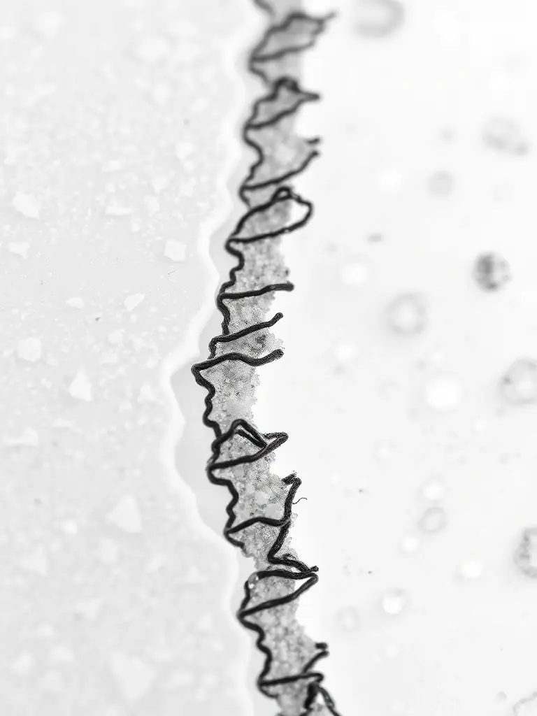 A microscopic image showing the adhesive's bonding structure with the filter membrane, emphasizing its strong adhesion properties.