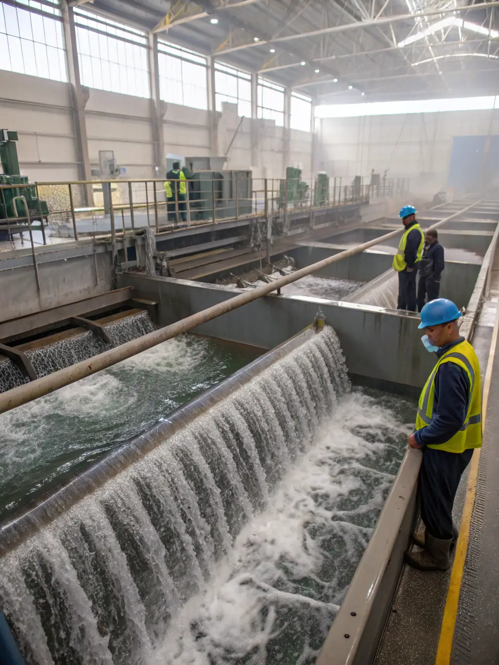 An image of a water filtration system installed in an industrial setting, such as a manufacturing plant or a water treatment facility. The image should demonstrate the system's scalability and adaptability.